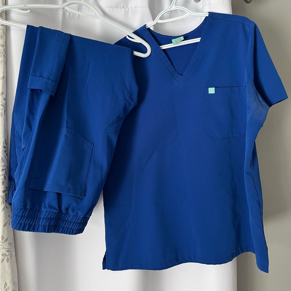 Royal Blue V-Neck Scrub Top and Pants Set